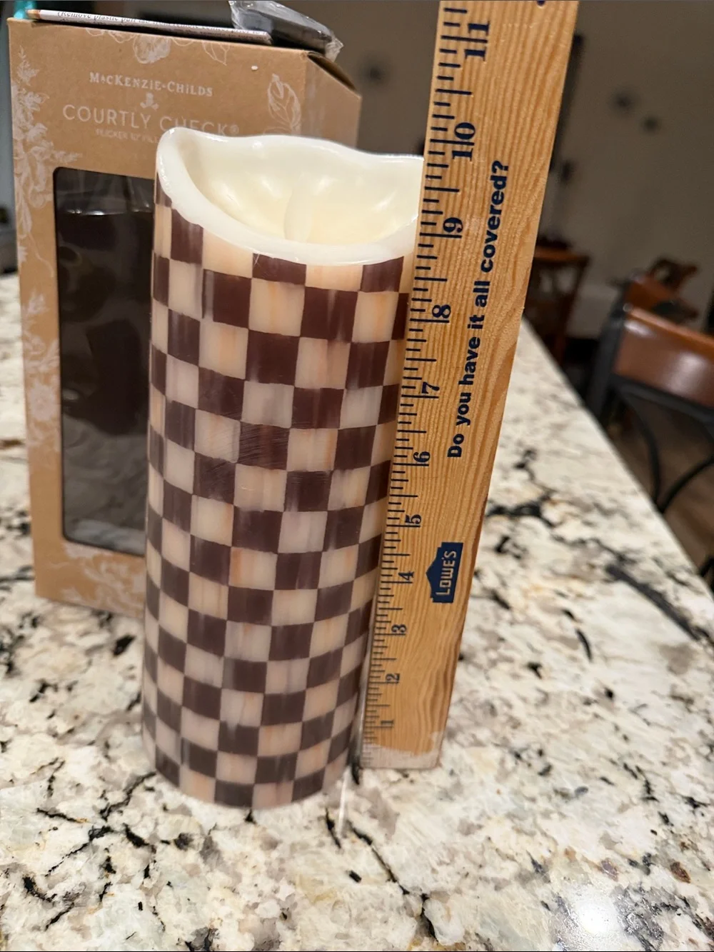 MacKenzie-Childs Brown and Cream Check Pillar Candle